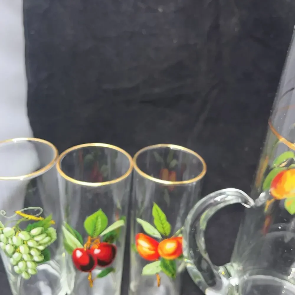 Vintage MCM Collins Pitcher w/ 5 Glasses West Virginia Glass Co. 1950